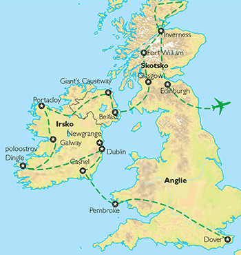 Poznávací zájezd Keltská odysea - letecky, Mapa