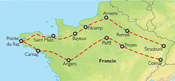 Poznávací zájezd V zemi galského kohouta, Mapa Poznávací zájezd V zemi galského kohouta, Mapa