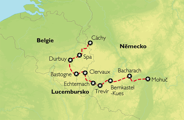 Poznávací zájezd Krajem za řekou Rýnem , Mapa Poznávací zájezd Krajem za řekou Rýnem , Mapa