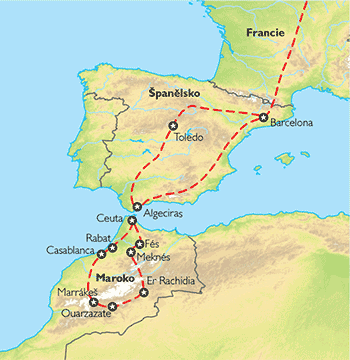 Poznávací zájezd Marokem až na okraj Sahary, Mapa Poznávací zájezd Marokem až na okraj Sahary, Mapa