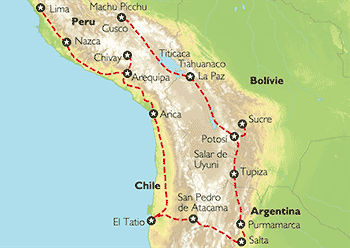 Poznávací zájezd Zeměmi Inků, Mapa Poznávací zájezd Zeměmi Inků, Mapa